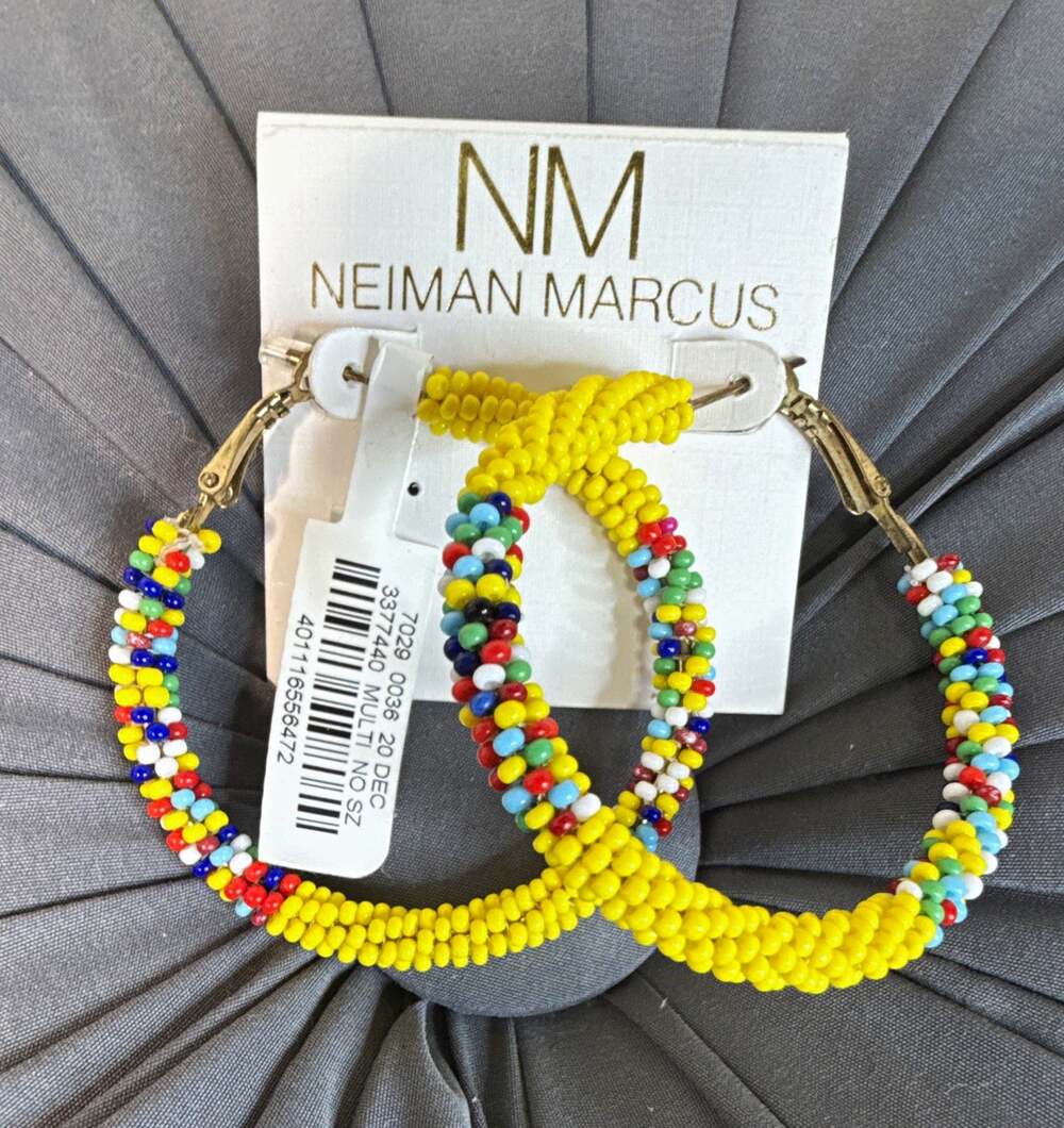 Neiman Marcus Multicolor Beaded Hoop Earrings 2in Latch Back NWT